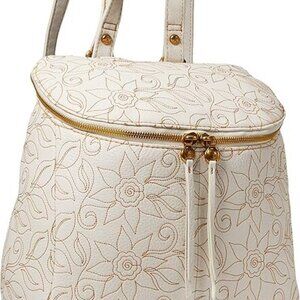 HOBO River Back Pack Bag White Leather with Embroidered Flowers